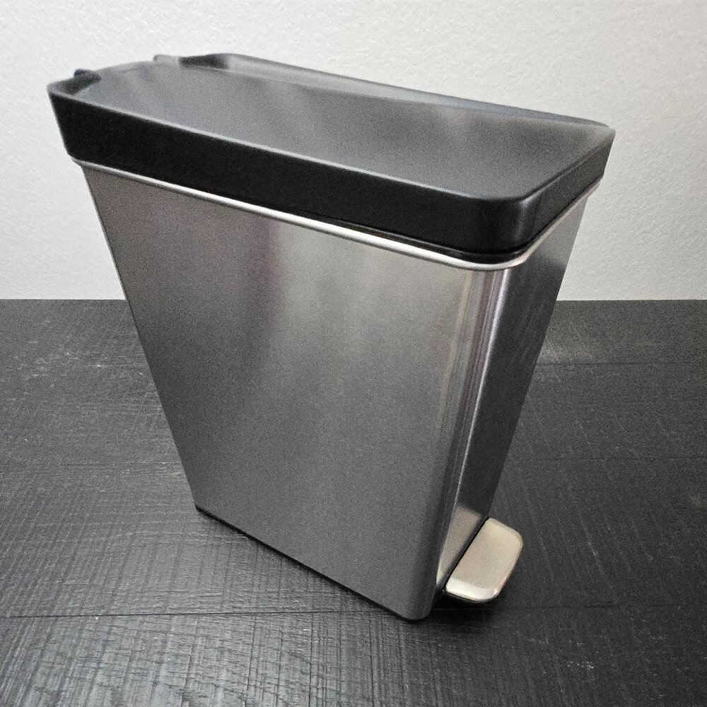 SimpleHuman 10L Silver Slim Open Can- Finished. With Trial liners.